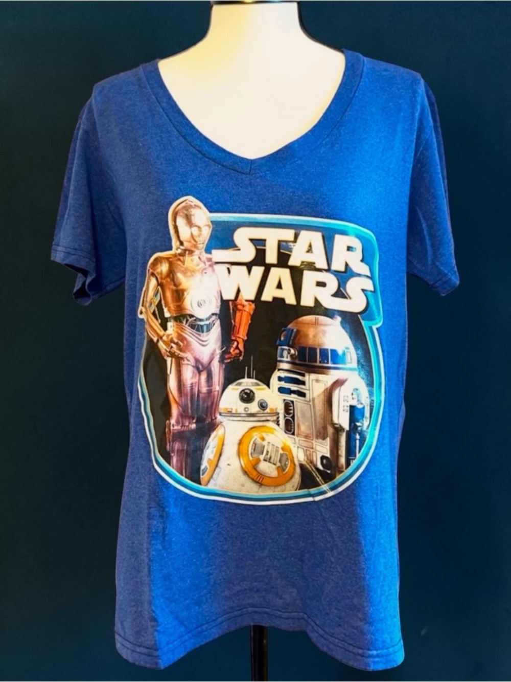 Star Wars Droids Blue V-Neck Shirt | Women’s XL | Disney